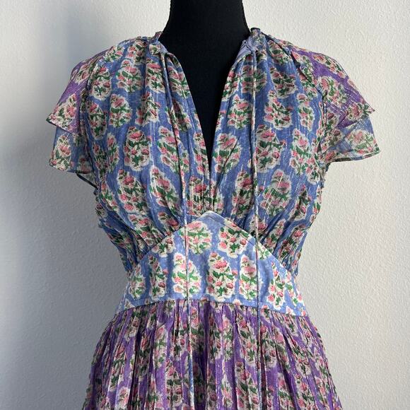 Hemant & Nandita Hera Dress Large Short Sleeve Tiered Georgette Mini - Picture 5 of 16